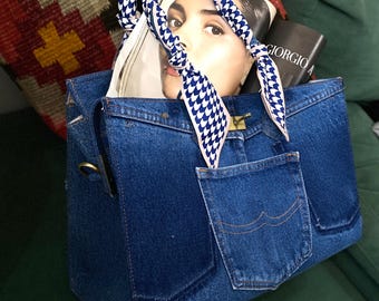 Custom Upcycle Denim Bag, 40 cm Eco-Friendly Jeans Bag, Handmade Upcycle Jeans Bag
