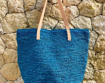 MBIRU Seagrass Bag,  Blue  Raffia Summer  Bag, Blue Beach Bag,  Straw Bag, Summer  Bag, Seagrass Purse, Gift For Her, Seagrass Tote Bag