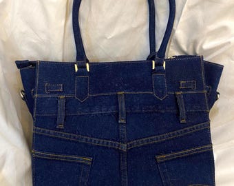 Upcycle Denim Bag, 40 cm Eco-Friendly Jeans Bag, Handmade Upcycle Jeans Bag, Denim structured Bag