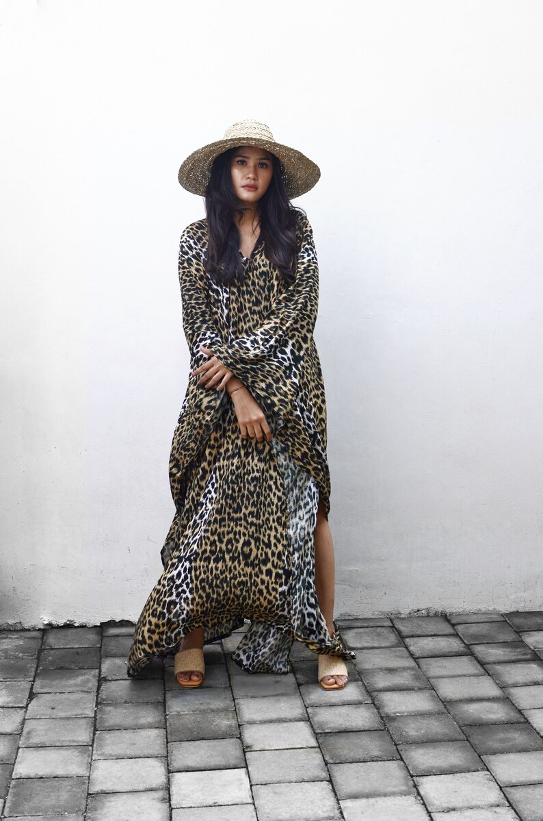 Leopard Print Kaftan, Summer Kaftan, Beach Kaftan, Animal Print Kaftan, Rayon Kaftan Etsy