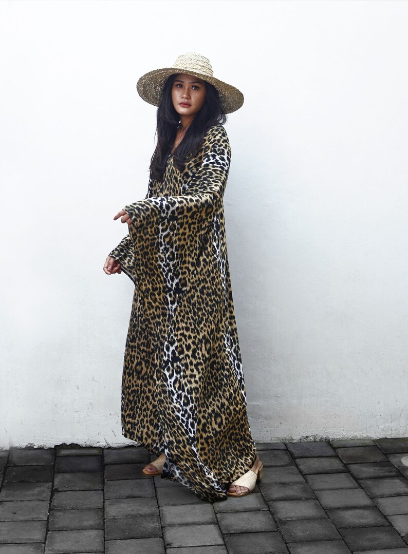 Leopard Print Kaftan, Summer Kaftan, Beach Kaftan, Animal Print Kaftan, Rayon Kaftan Etsy