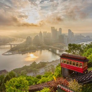 A beautiful sunrise greets the iconic Duquesne Incline - Pittsburgh, PA