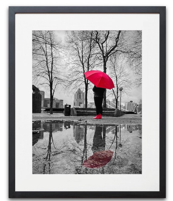 The Woman With the Red Umbrella - Reflection - Etsy