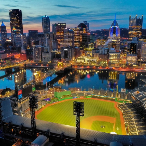 PNC Park and Pittsburgh Skyline at Sunrise