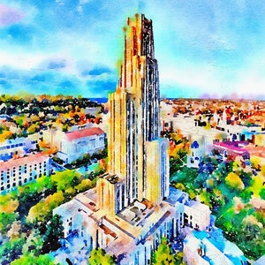 Watercolor print of the Cathedral of Learning - University of Pittsburgh