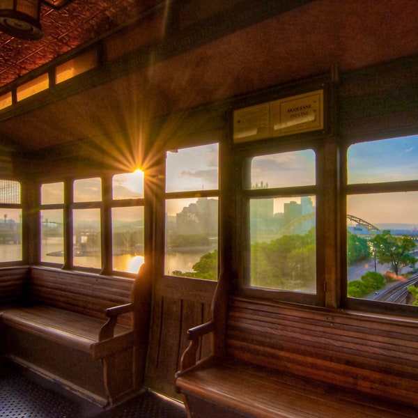 Duquesne Incline - Inside the Cable Car at Sunrise  - Pittsburgh PA