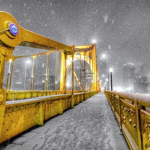 Roberto Clemente Bridge on a Snowy Night