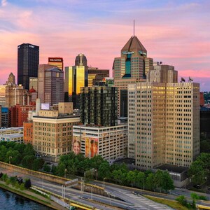 Matted/Framed and Unframed Pittsburgh Photo Prints - Cotton Candy Skies Behind the Pittsburgh Skyline