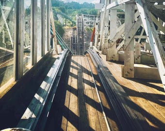 About to embark on the Thunderbolt rollercoaster at Kennywood amusement park - Pittsburgh, PA