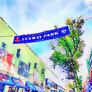 Watercolor image of Fenway Park - Lansdowne Street - Boston Red Sox