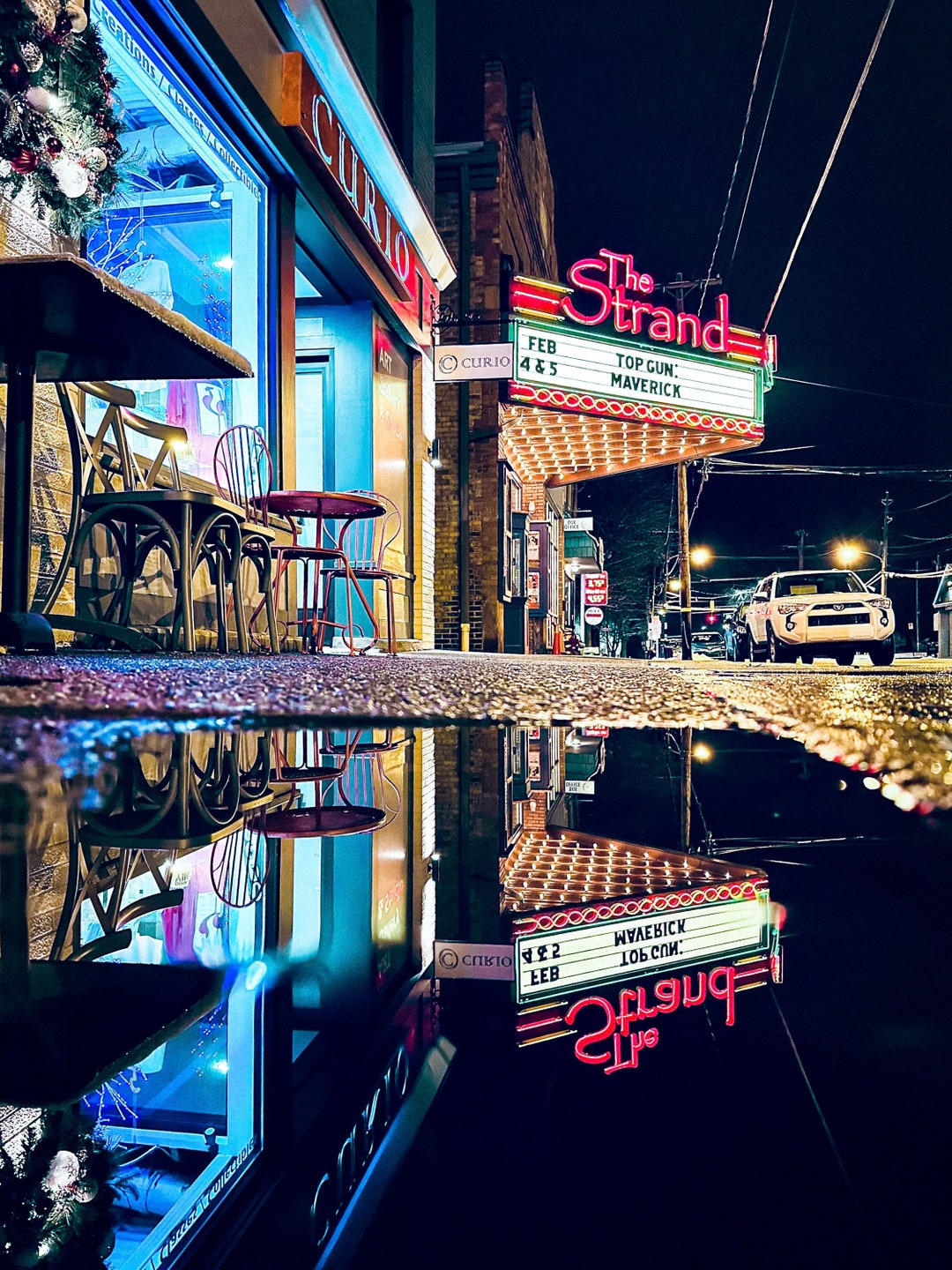 Puddle Reflection of CURIO Cool and the Stand Theater in Zelienople Etsy