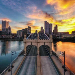 Pittsburgh - Fiery Morning Sky Behind Smithfield St. Bridge