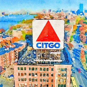 Watercolor Photo Print of the Famed CITGO Sign in Boston Fenway Park - Etsy