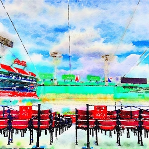 Watercolor image of Fenway - Green Monster - Boston Red Sox