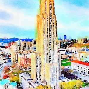 Impresión en acuarela de la Catedral del Aprendizaje - Universidad de Pittsburgh