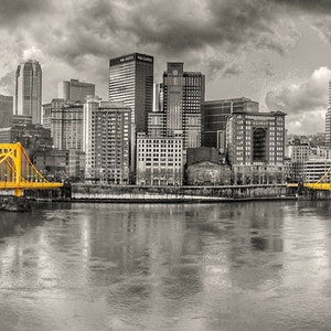 Panorama of the City of Pittsburgh - Warhol and Clemente Bridge - Selective Color