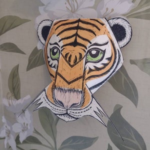 Hand printed linocut wall mounted Tiger Head image 5