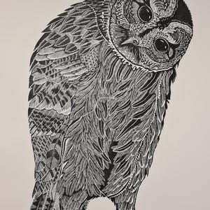 The Owl original hand pulled linocut print