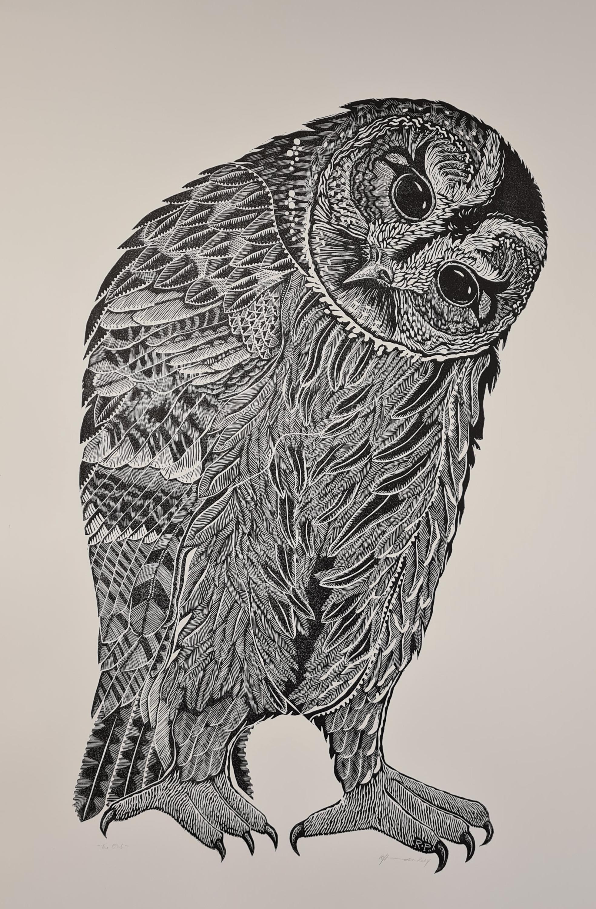 The Owl original hand pulled linocut print