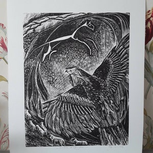 Red Kite over Uffington linocut print