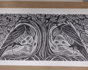 Two Curious Souls original hand pulled linocut print