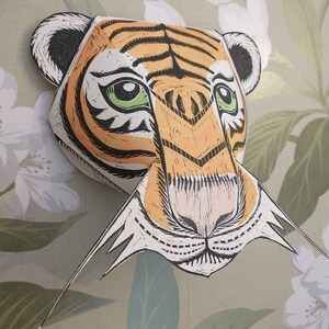 Hand printed linocut wall mounted Tiger Head image 4