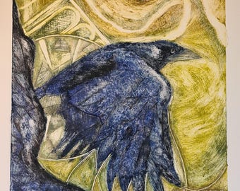 Landlines version one original collagraph print