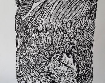 Chicken/hen linocut print 'Mavis'