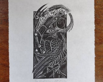 The Magician Tarot inspired original linocut print
