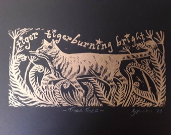 Tijger Tijger, linosnede in goud