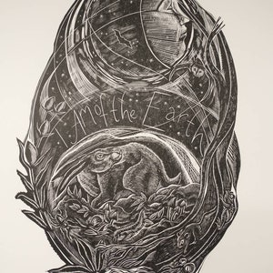 Ich bin von der Erde Himmlischer Hase original Linoldruck