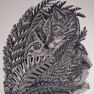 Gone to Earth original hand pulled linocut print