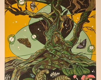 The King of Limbs original limited edition reduction linocut print