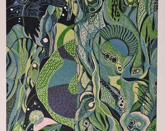 Where the Old Gods Roam Ltd edition original reduction linocut