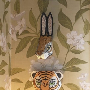 Hand printed linocut wall mounted Tiger Head image 2