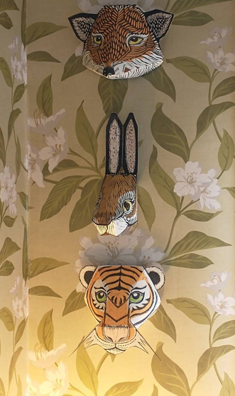 Hand printed linocut wall mounted Tiger Head image 2