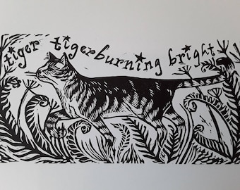 Tiger  Tiger  Lino Cut Print