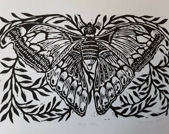Atlas Moth Linocut Print