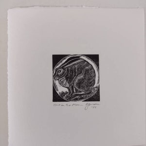 Hare in the Moon original wood engraving