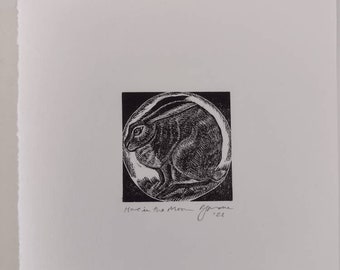 Hare in the Moon original wood engraving