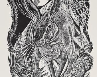 Maigheach original hand pulled linocut print