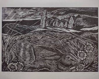 The Resting Place original linocut print