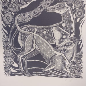 Mischief and Mayhem original Linoldruck von Hand gedruckt
