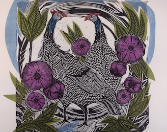 Spring Hellebores original linocut print