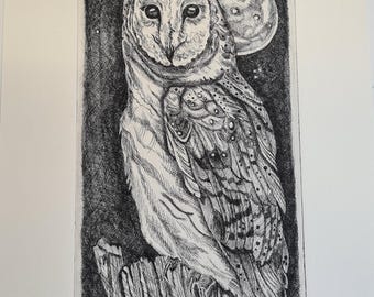 Barn Owl (The Stars Are Mapped Upon Her Wings) original copper plate etching
