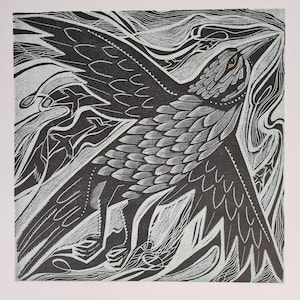 Aerial original hand pulled linocut print