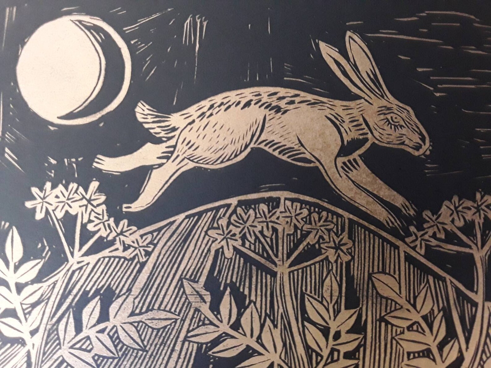 Running Hare Linocut Print in Gold Etsy UK