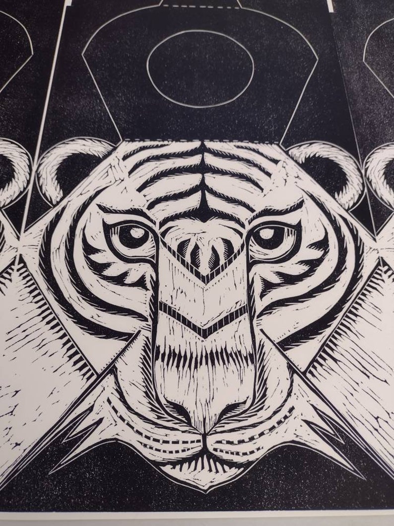 Hand printed linocut wall mounted Tiger Head image 7