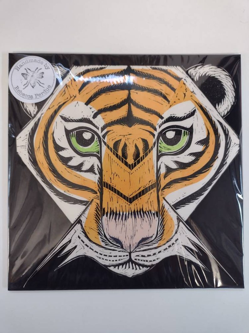 Hand printed linocut wall mounted Tiger Head image 3