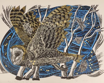 There is Magic in the Night limited edition original linocut print